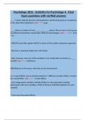 Psychology 2812 - Statistics for Psychology II - Final Exam questions with verified answers