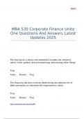 MBA 530 Corporate Finance Unite One Questions And Answers Latest Updates 2025