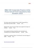 MBA 530 Corporate Finance Unite Three Actual Exam Questions And Answers 2025