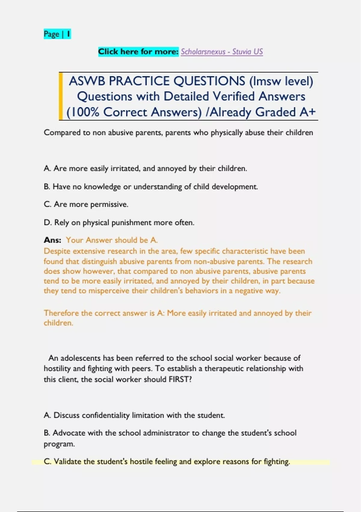 ASWB Questions with Detailed Verified Answers (100% Correct Answers ...