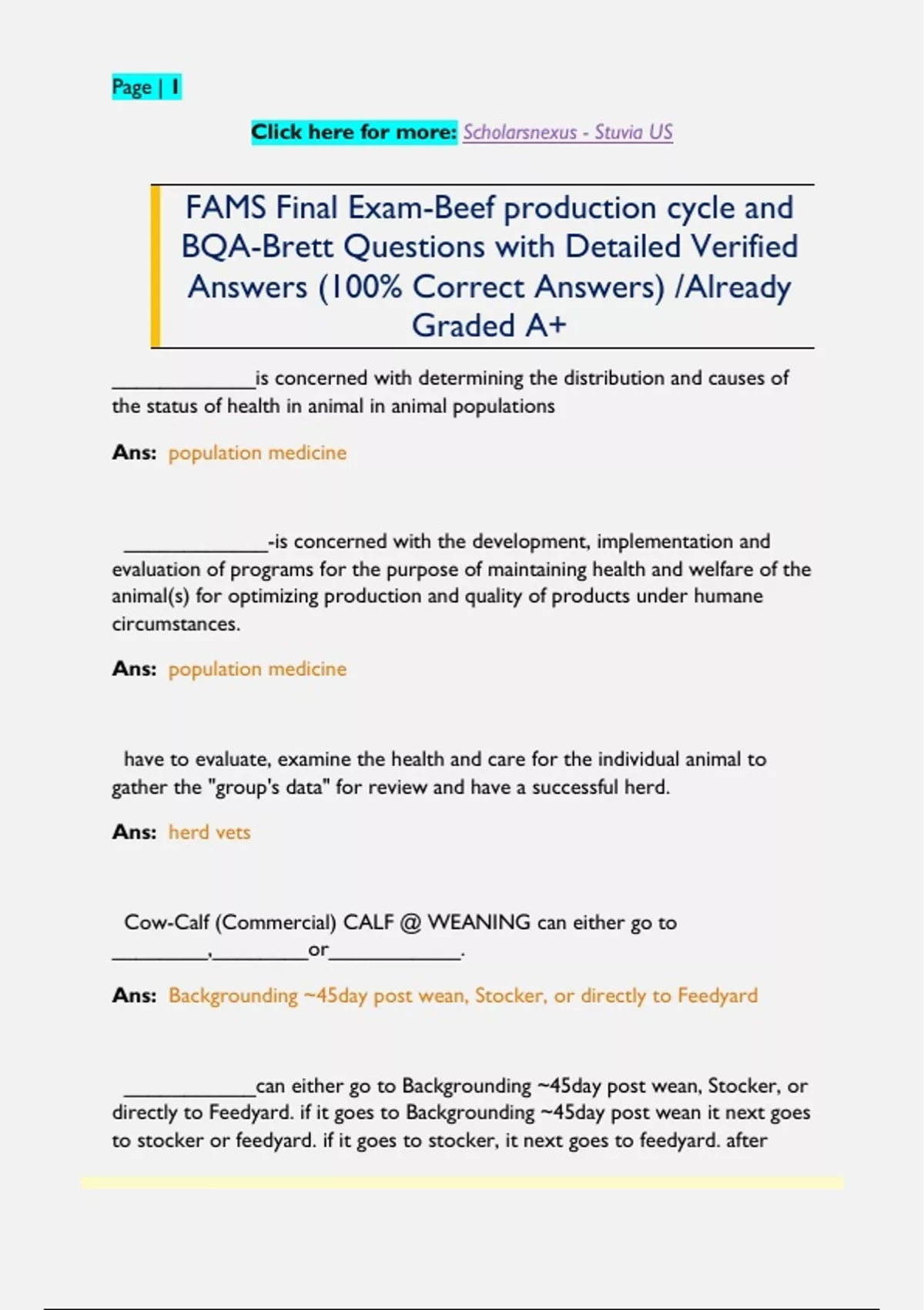 FAMS Final Exam-Beef production cycle and BQA-Brett Questions with ...