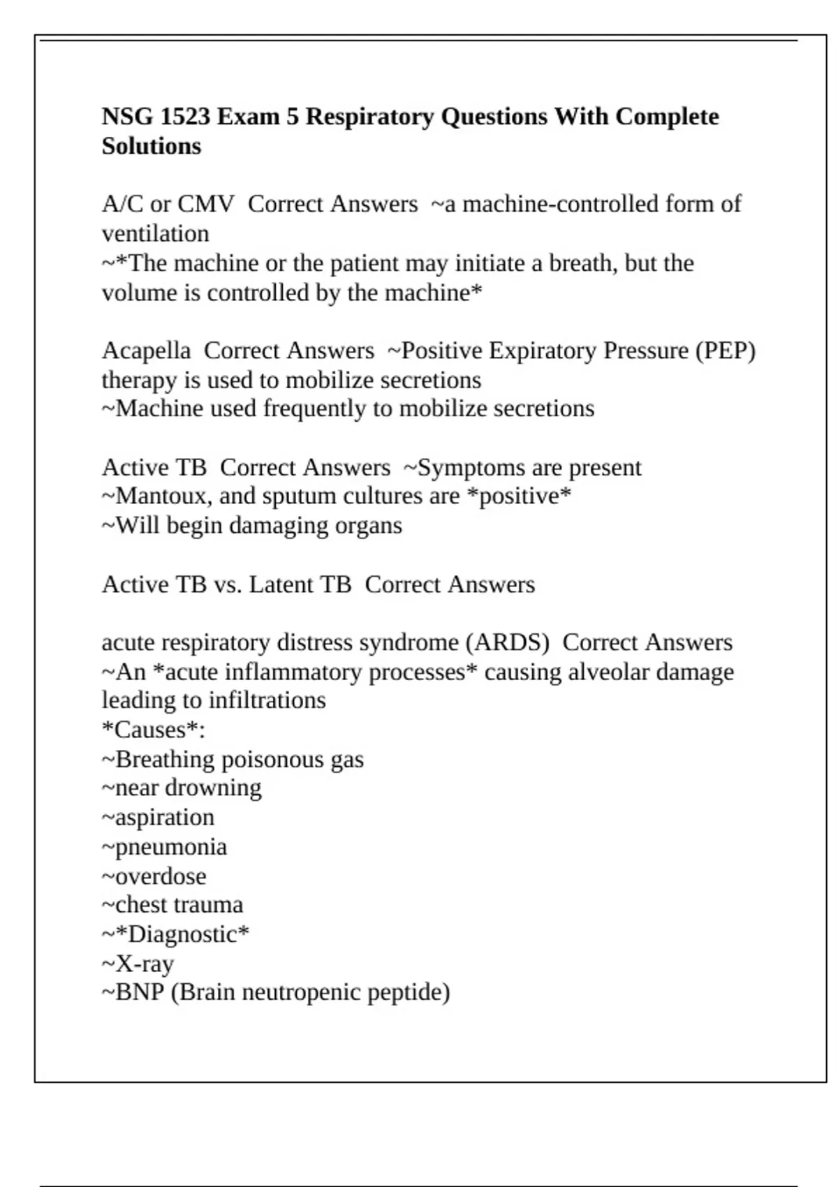 NSG 1523 Exam 5 Respiratory Questions With Complete Solutions - NSG ...