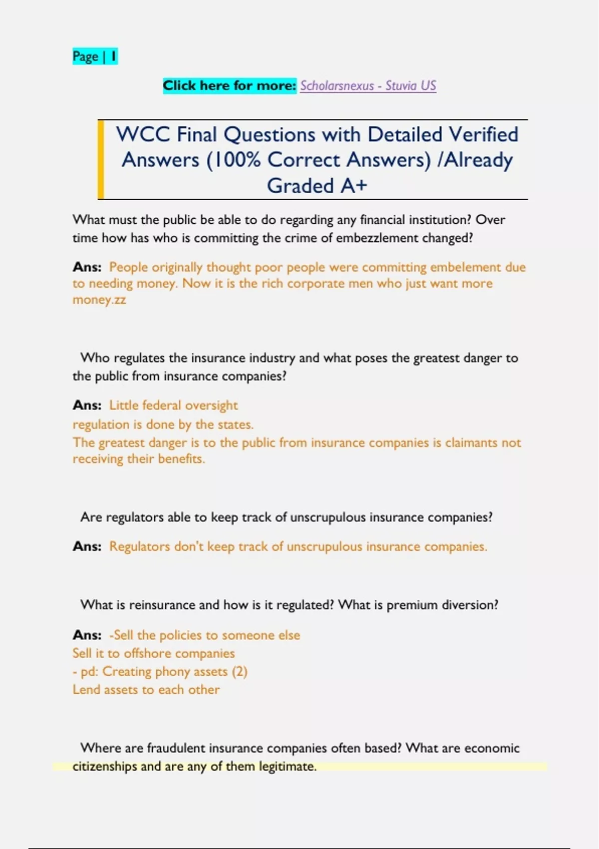 Completed Wwcc Example WCC Final Questions with Detailed Verified Answers (100% Correct ...