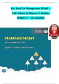 Test Bank For Management Global 15th Edition By Stephen P&period; Robbins Chapters 1 - 18&comma; Complete