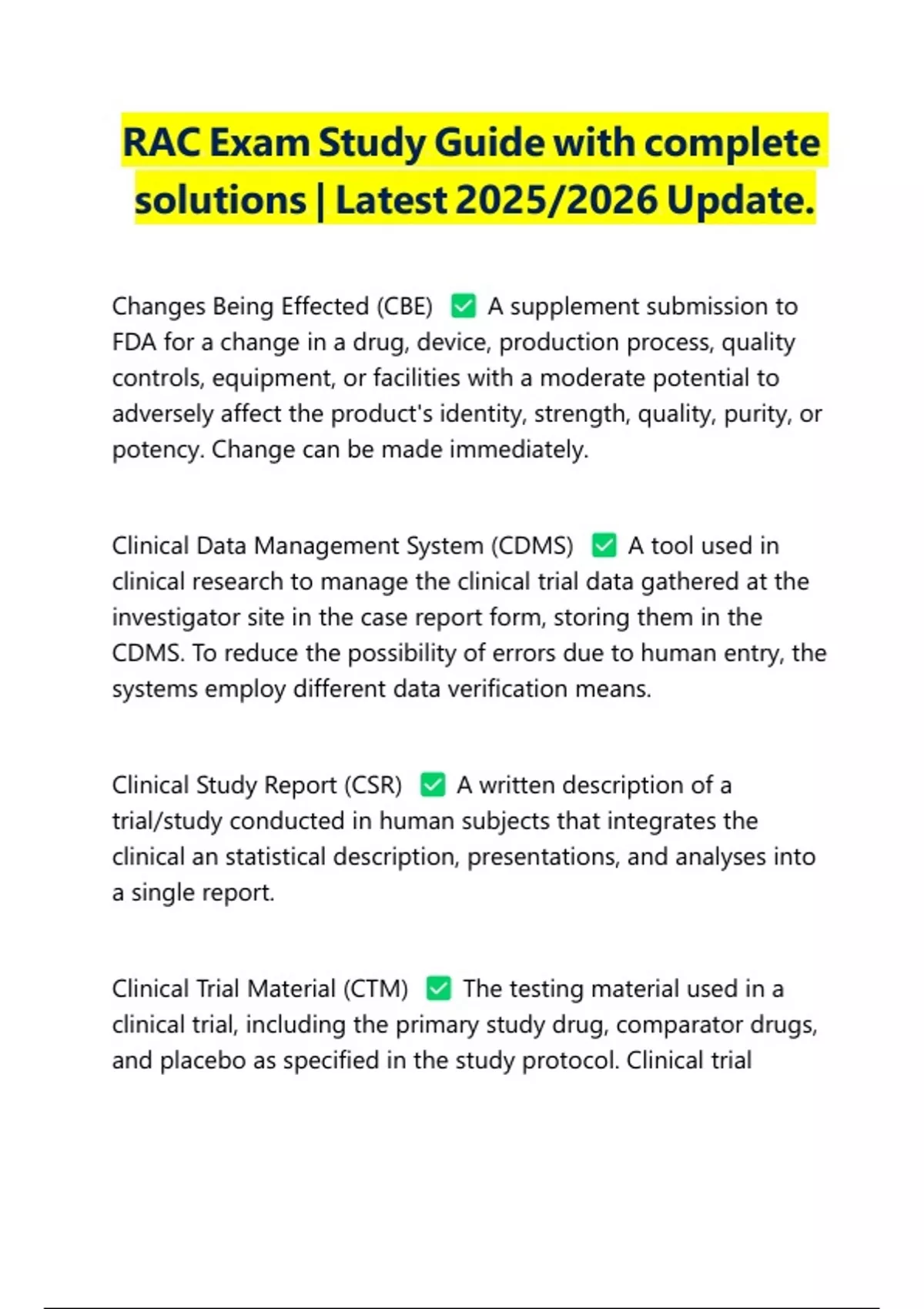 RAC Exam Study Guide with complete solutions | Latest 2025/2026 Update ...