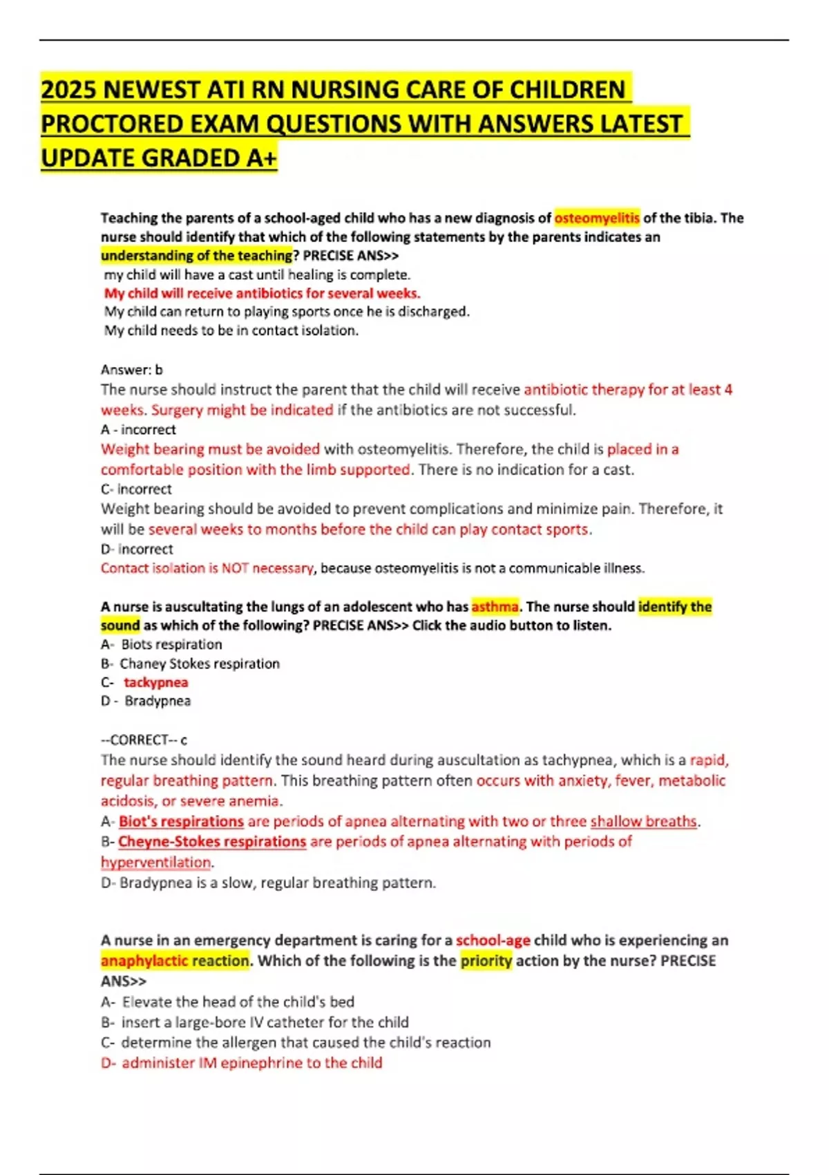 2025 NEWEST ATI RN NURSING CARE OF CHILDREN PROCTORED EXAM QUESTIONS ...