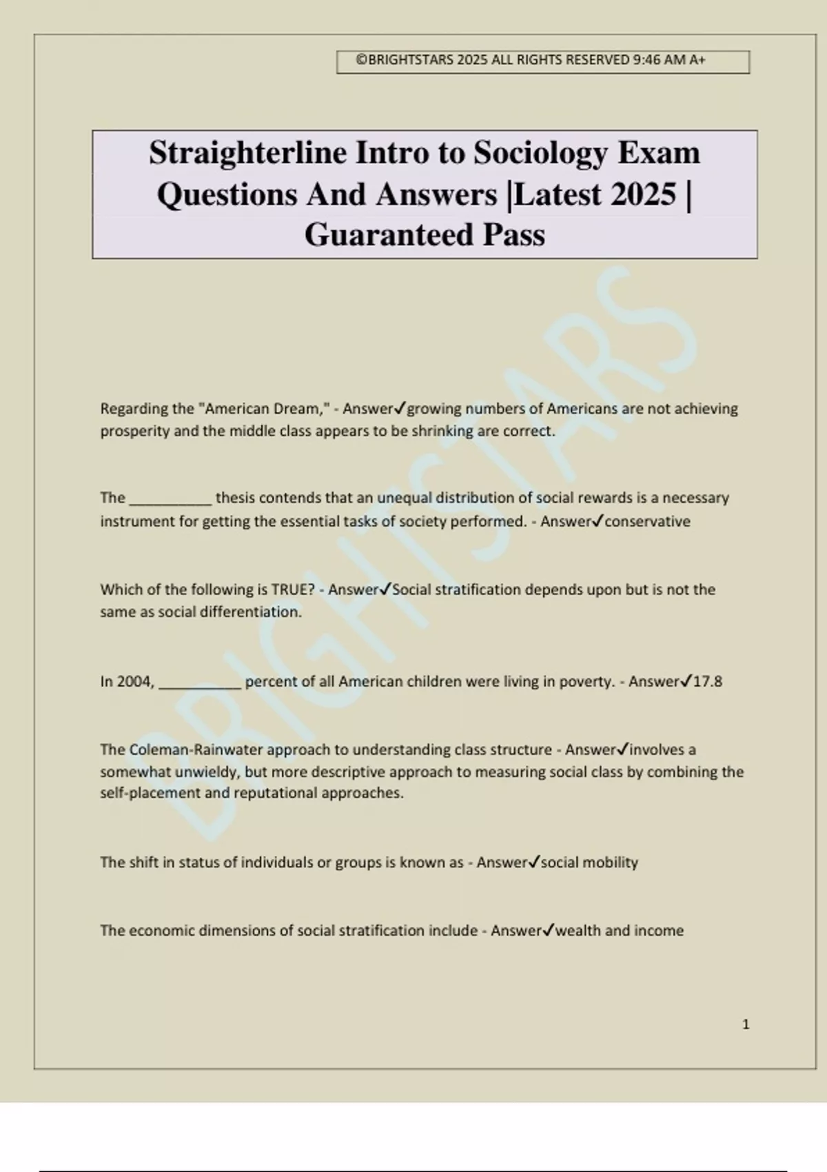 Straighterline Intro to Sociology Exam Questions And Answers |Latest ...