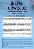 CRW2602 Assignment 1 &lpar;ANSWERS&rpar; Semester 1 2026 - DISTINCTION GUARANTEED