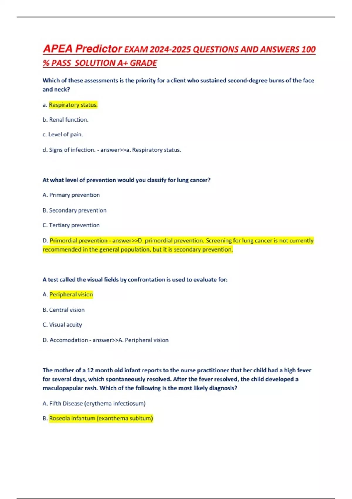 APEA Predictor EXAM QUESTIONS AND ANSWERS 100 % PASS SOLUTION A+ GRADE ...
