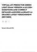 VIRTUAL ATI PREDICTOR GREEN LIGHT EXAM VERSION A & B 250&plus; QUESTIONS AND CORRECT DETAILED ANSWERS ALREADY A&plus; GRADED LATEST VERSION&vert;NEW&excl;&lbrace;REVISED&rcub;