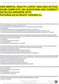 HESI MENTAL HEALTH LATEST 2024-2025 ACTUAL EXAM COMPLETE 300 QUESTIONS AND CORRECT DETAILED ANSWERS WITH RATIONALES&vert;ALREADY GRADED A&plus;