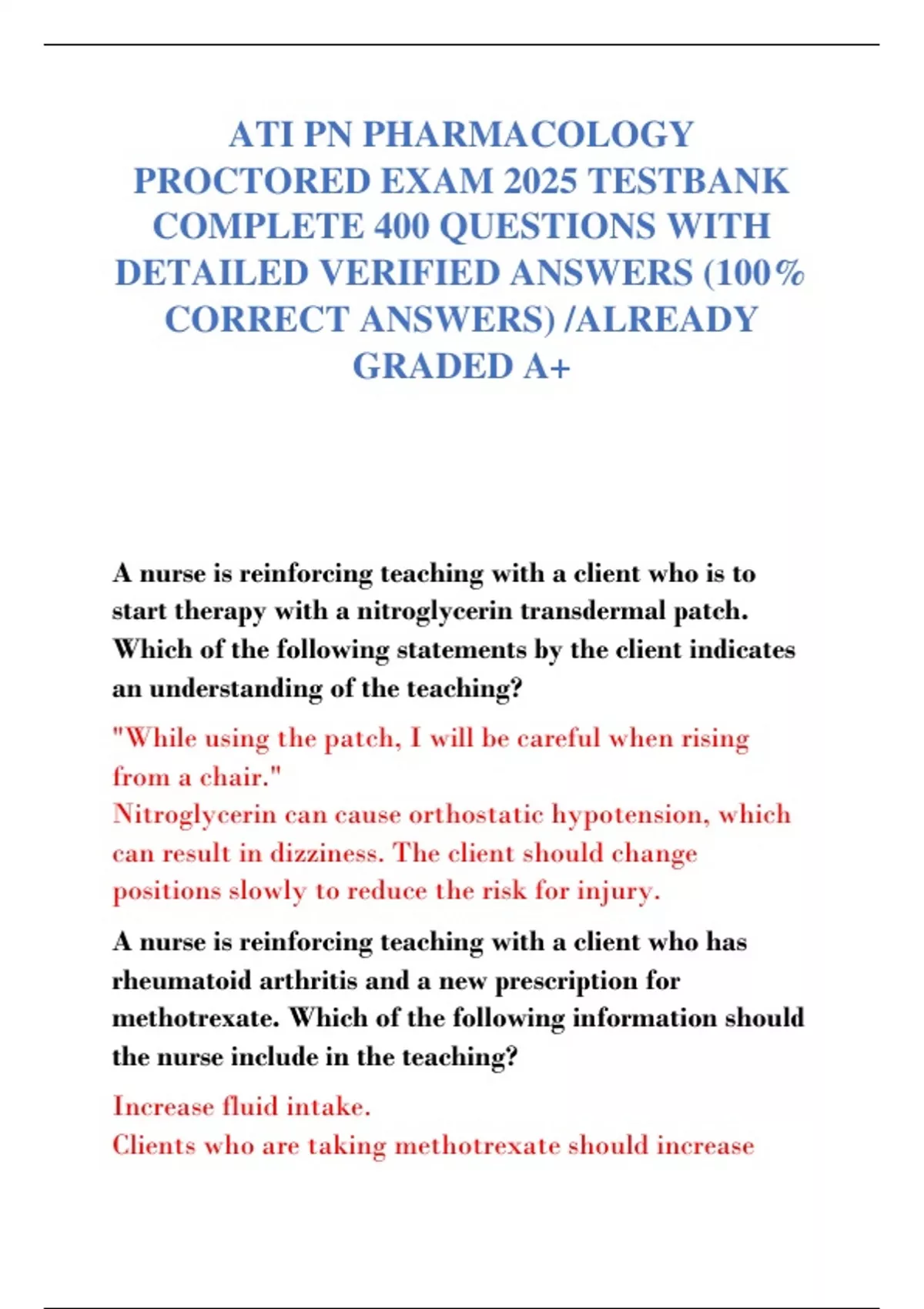 ATI PN PHARMACOLOGY PROCTORED EXAM 2025 TESTBANK COMPLETE 400 QUESTIONS ...