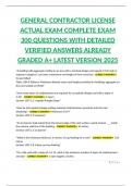 GENERAL CONTRACTOR LICENSE ACTUAL EXAM COMPLETE EXAM 300 QUESTIONS WITH DETAILED VERIFIED ANSWERS ALREADY GRADED A&plus; LATEST VERSION 2025