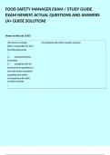 FOOD SAFETY MANAGER EXAM &sol; STUDY GUIDE EXAM NEWEST ACTUAL QUESTIONS AND ANSWERS &lpar;A&plus; GUIDE SOLUTION&rpar; 