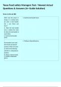 Texas Food safety Managers Test &sol; Newest Actual Questions & Answers &lpar;A&plus; Guide Solution&rpar; 