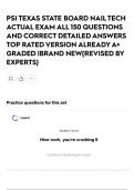 PSI TEXAS STATE BOARD NAIL TECH ACTUAL EXAM ALL 150 QUESTIONS AND CORRECT DETAILED ANSWERS TOP RATED VERSION ALREADY A&plus; GRADED &vert;BRAND NEW&lbrace;REVISED BY EXPERTS&rcub;