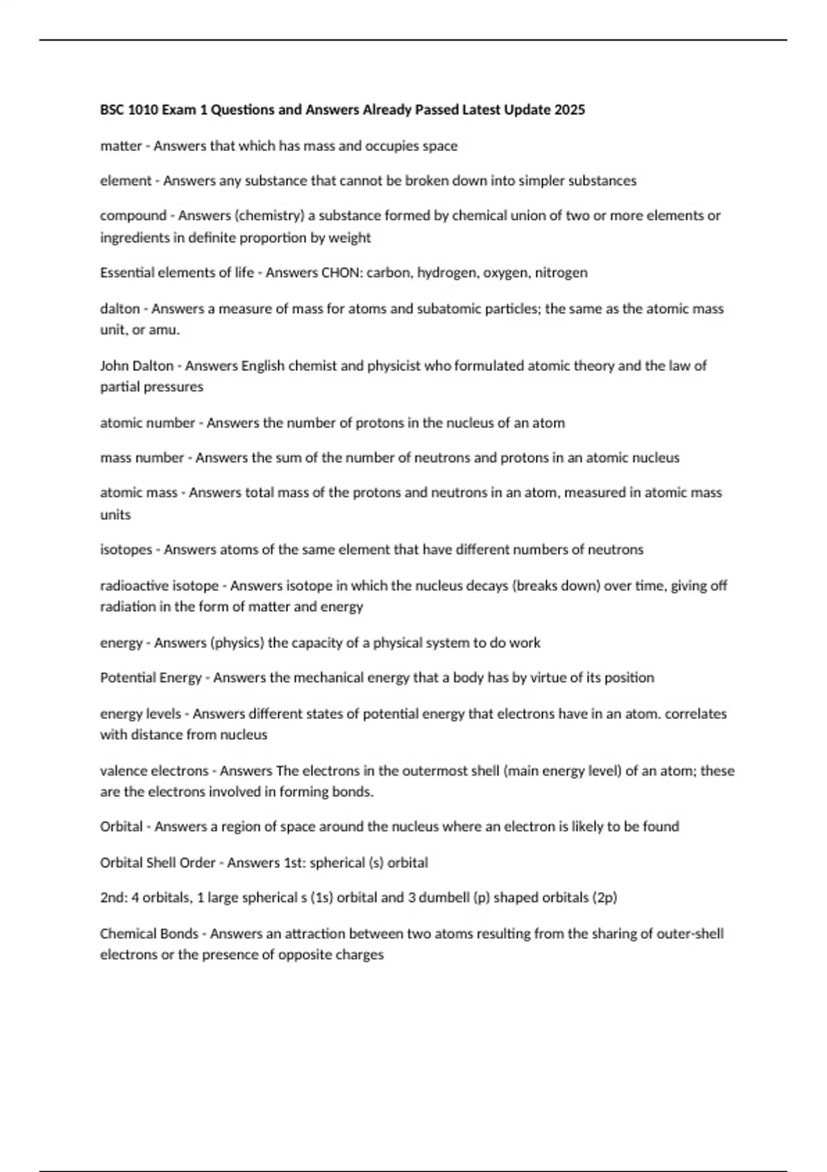 BSC 1010 Exam 1 Questions and Answers Already Passed Latest Update 2025 ...
