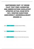 DARTDRONES PART 107 DRONE PILOT TEST PREP&colon; ACRONYMS AND ABBREVIATIONS 2025&vert;LATEST UPDATED ACTUAL EXAM WITH 100&percnt; VERIFIED QUESTIONS ANDCORRECT ANSWERS&vert;ALREADY GRADED A&plus;
