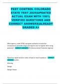 PEST CONTROL COLORADO STATE TEST 2025&vert;UPDATED ACTUAL EXAM WITH 100&percnt; VERIFIED QUESTIONS AND CORRECT ANSWERS&vert;ALREADY GRADED A&plus;