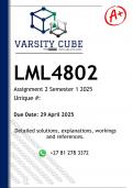 LML4802 Assignment 2 &lpar;DETAILED ANSWERS&rpar; Semester 1 2025 - DISTINCTION GUARANTEED