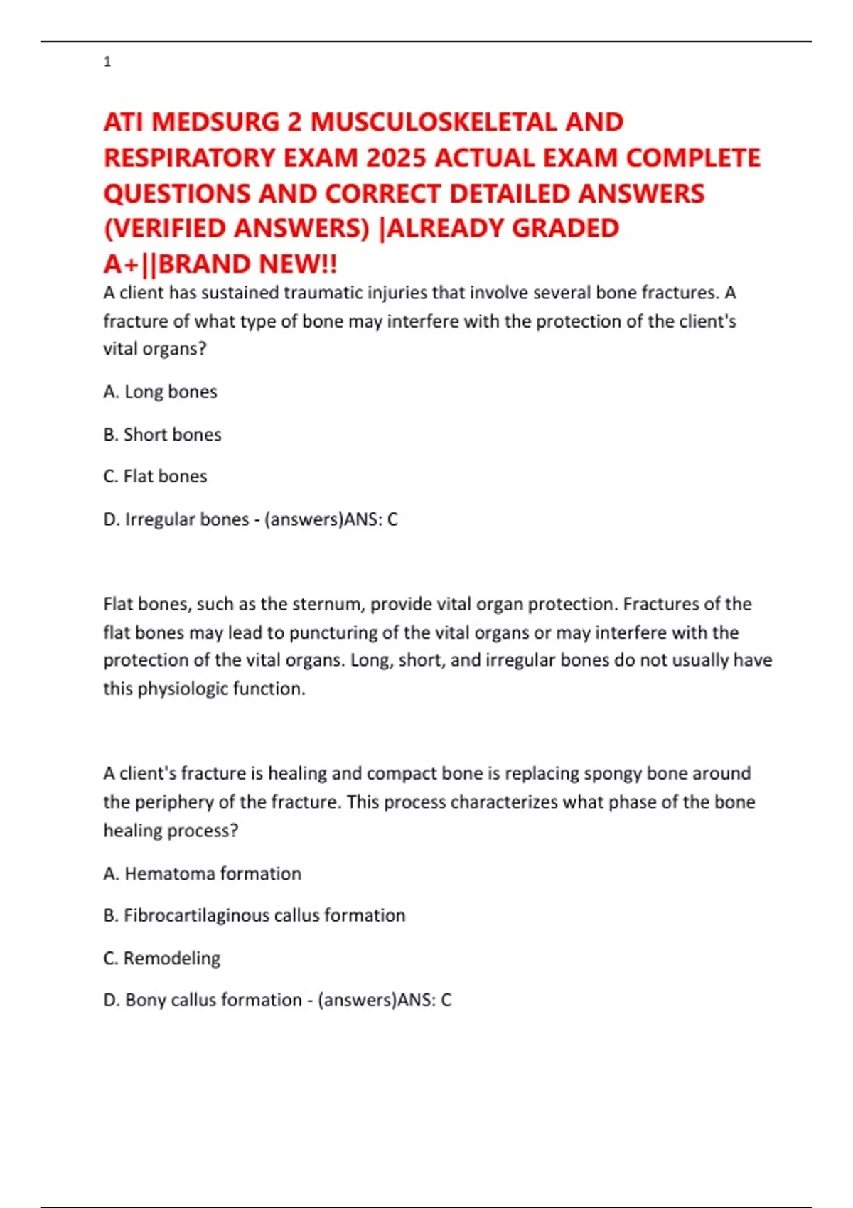 ATI MEDSURG 2 MUSCULOSKELETAL AND RESPIRATORY EXAM 2025 ACTUAL EXAM ...