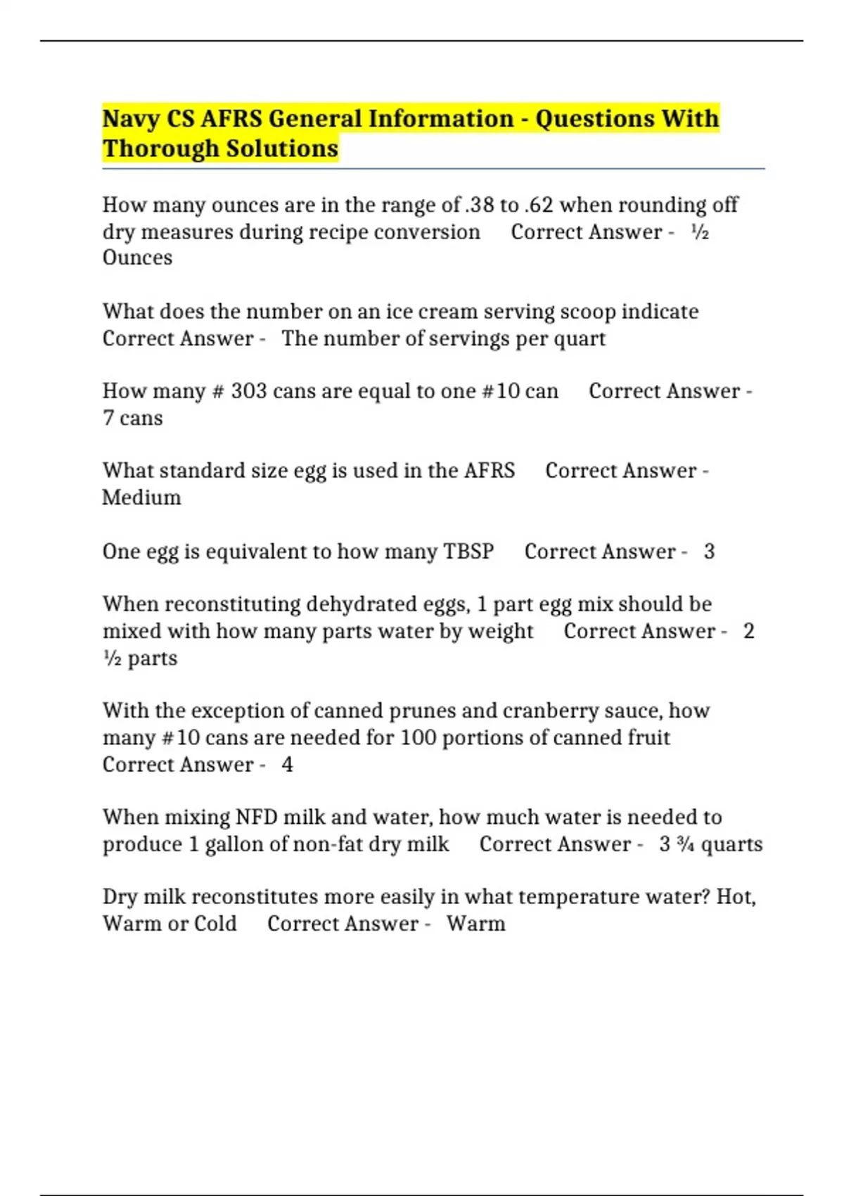 Navy CS AFRS General Information - Questions With Thorough Solutions ...
