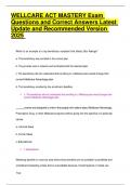 WELLCARE ACT MASTERY Exam Questions and Correct Answers Latest Update and Recommended