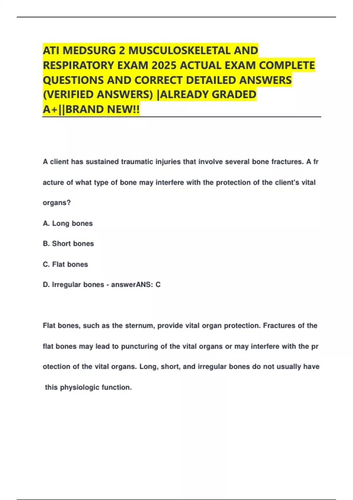 ATI MEDSURG 2 MUSCULOSKELETAL AND RESPIRATORY EXAM 2025 ACTUAL EXAM ...