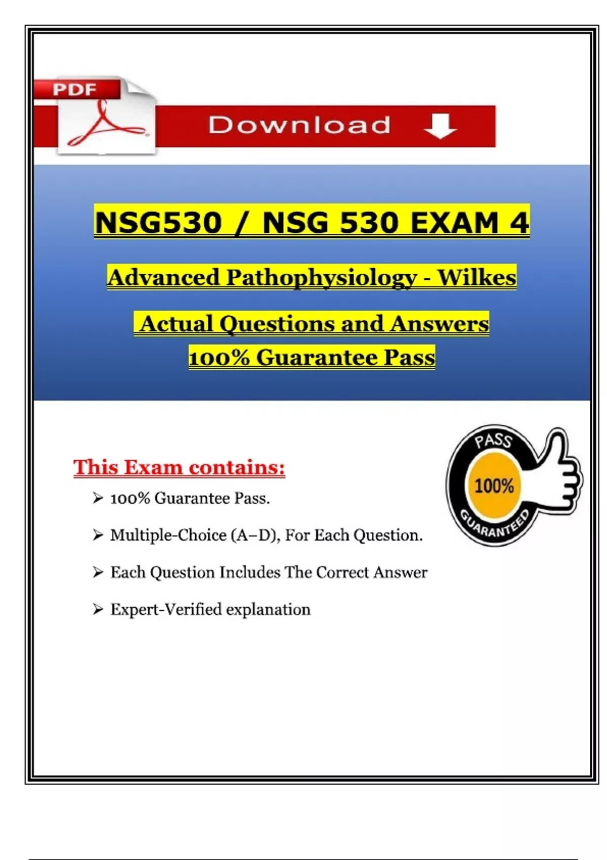 (Exam 1 & Exam 4) NSG 530 / NSG 530 Advanced Pathophysiology (Latest ...