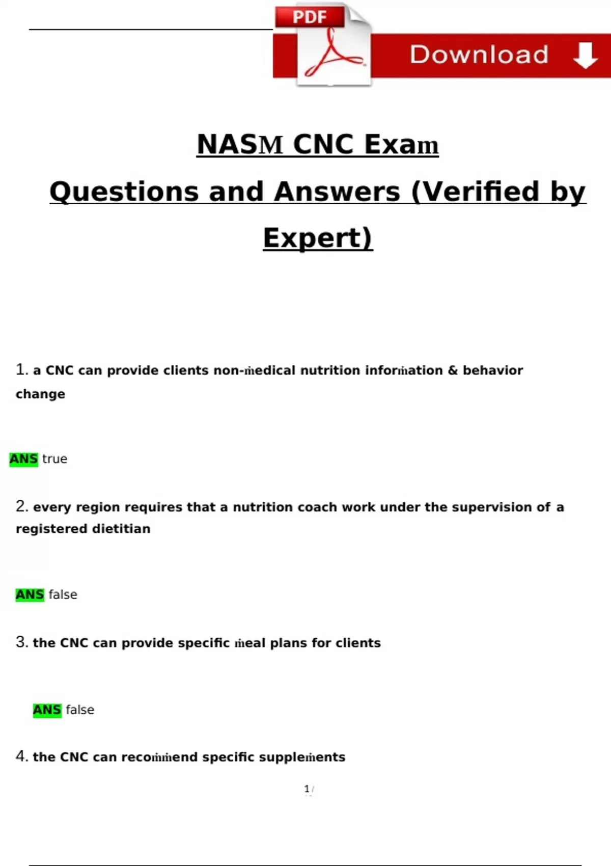 NASM CNC Exam questions and answers latest [100% correct answers ...