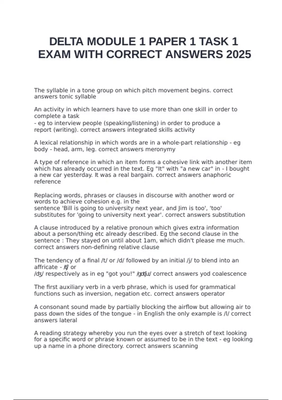 DELTA MODULE 1 PAPER 1 TASK 1 EXAM WITH CORRECT ANSWERS 2025 - Delta ...