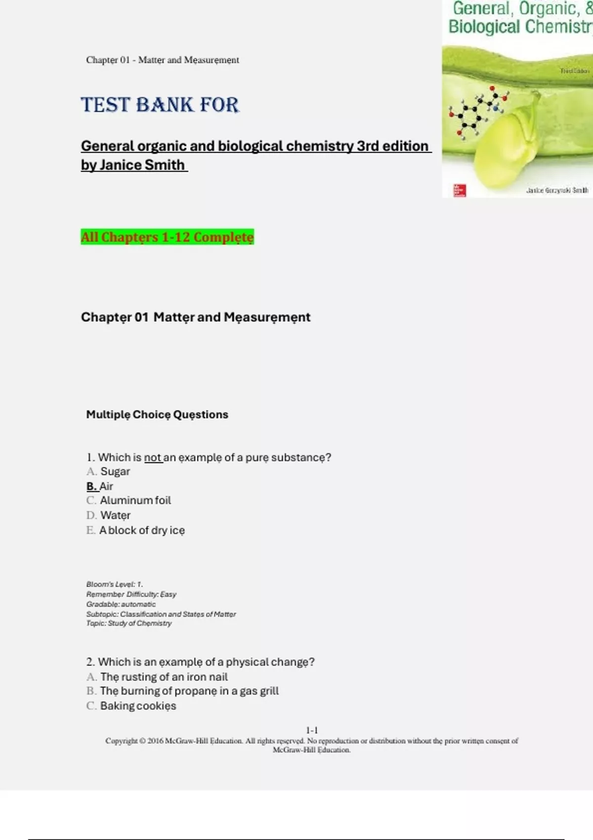 TEST BANK FOR General organic and biological chemistry 3rd edition by ...