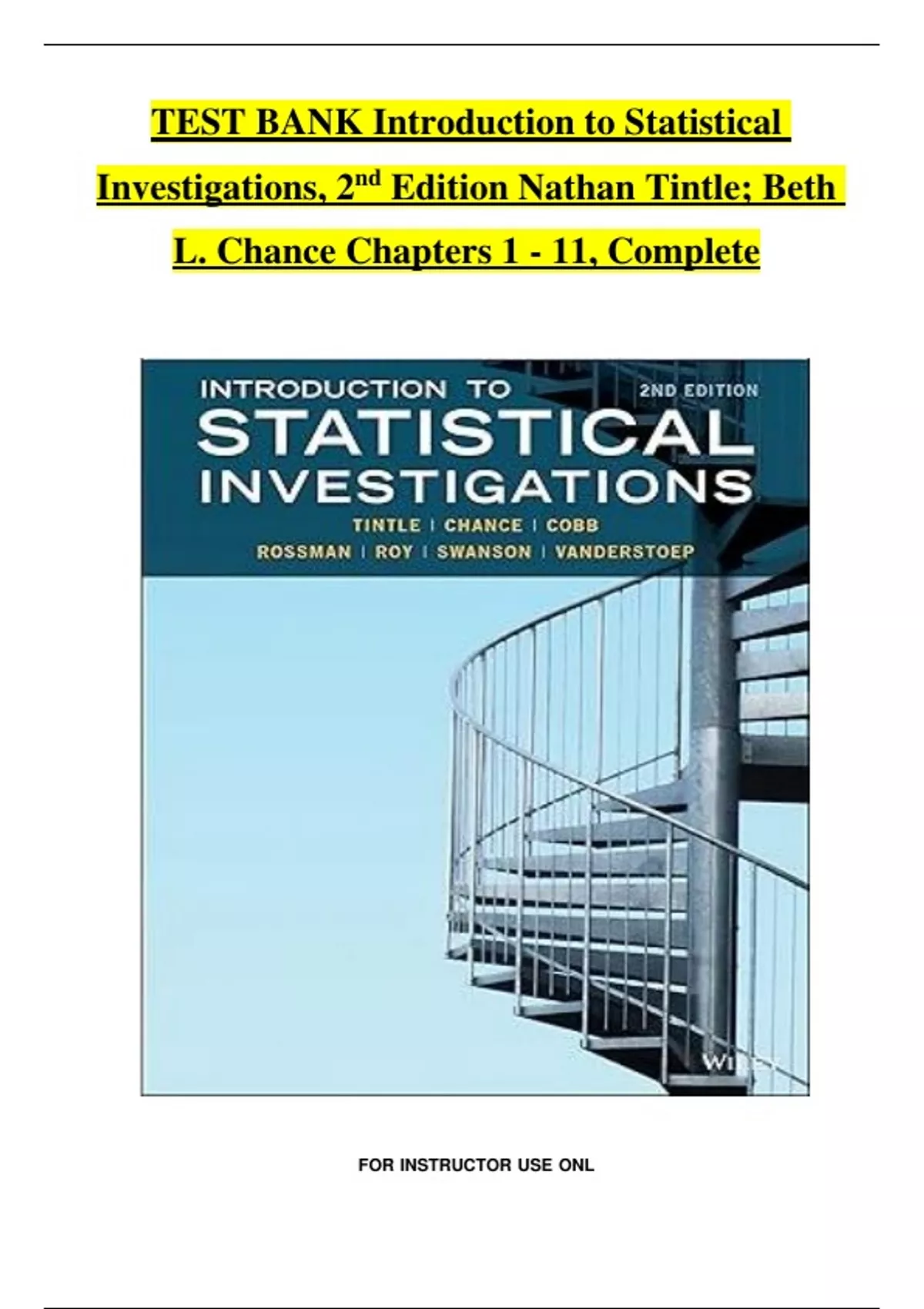 Test bank For Introduction to Statistical Investigations, 2nd Edition ...