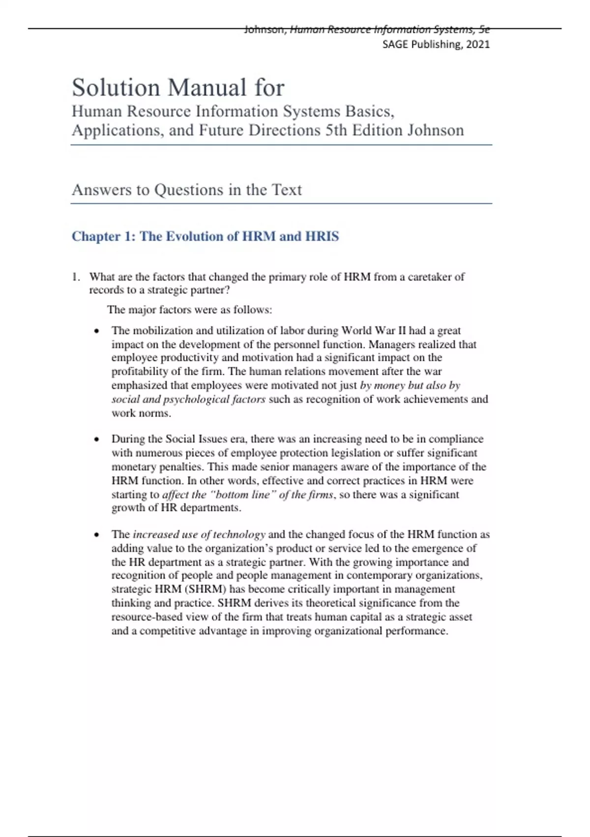 Solution Manual for Human Resource Information Systems Basics ...