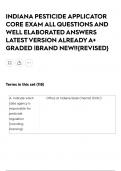INDIANA PESTICIDE APPLICATOR CORE EXAM ALL QUESTIONS AND WELL ELABORATED ANSWERS LATEST VERSION ALREADY A&plus; GRADED &vert;BRAND NEW&excl;&excl;&lbrace;REVISED&rcub;