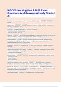 MGCCC Nursing Unit 2 2026 Exam Questions And Answers Already Graded A&plus;