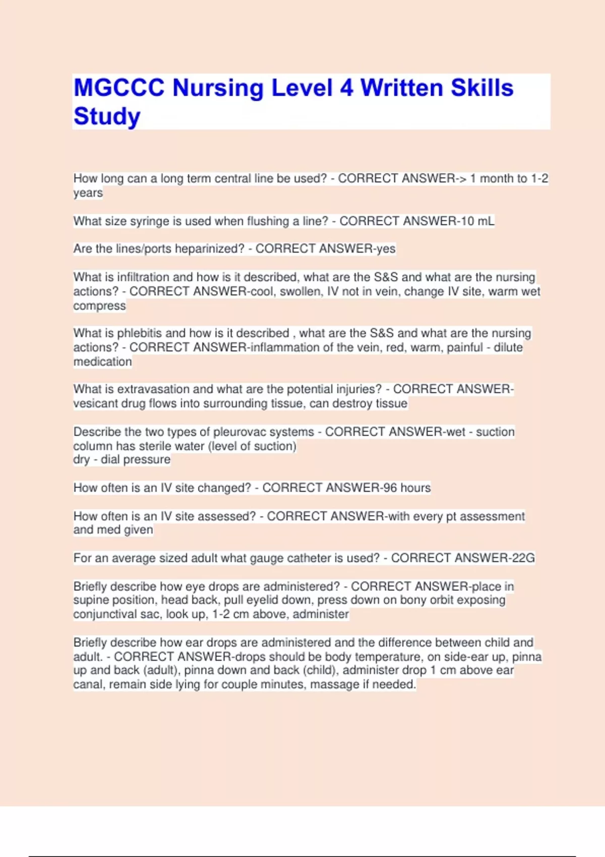 MGCCC Nursing Level 4 Written Skills Study 2026 Exam Questions And