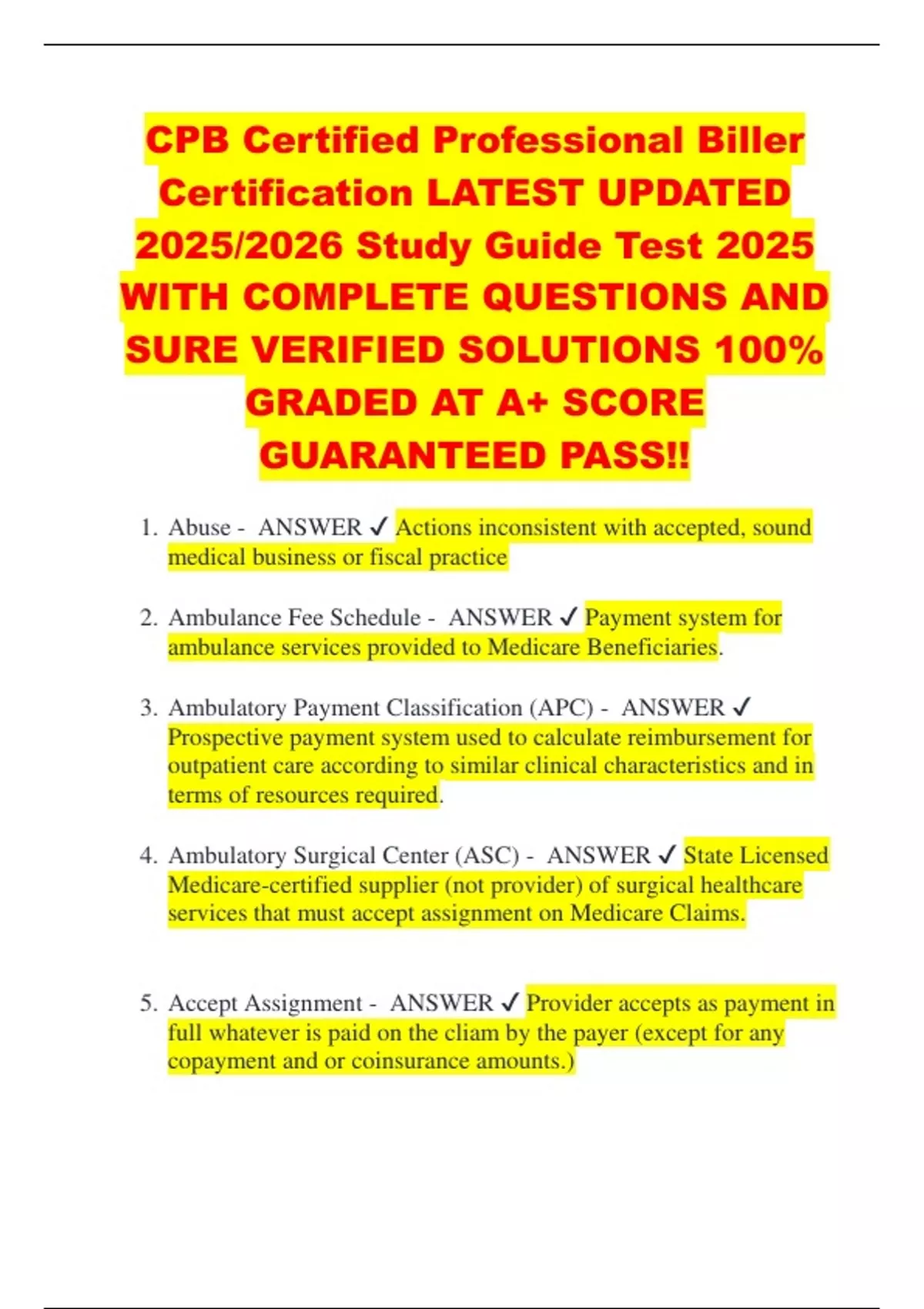 CPB Certified Professional Biller Certification LATEST UPDATED 2025/ ...