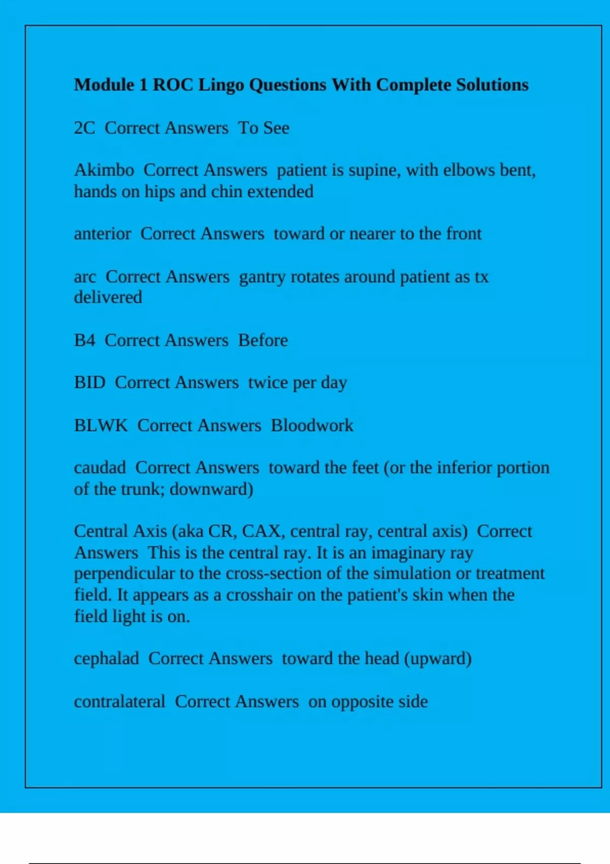 Module 1 ROC Lingo Questions With Complete Solutions - ROC - Stuvia US