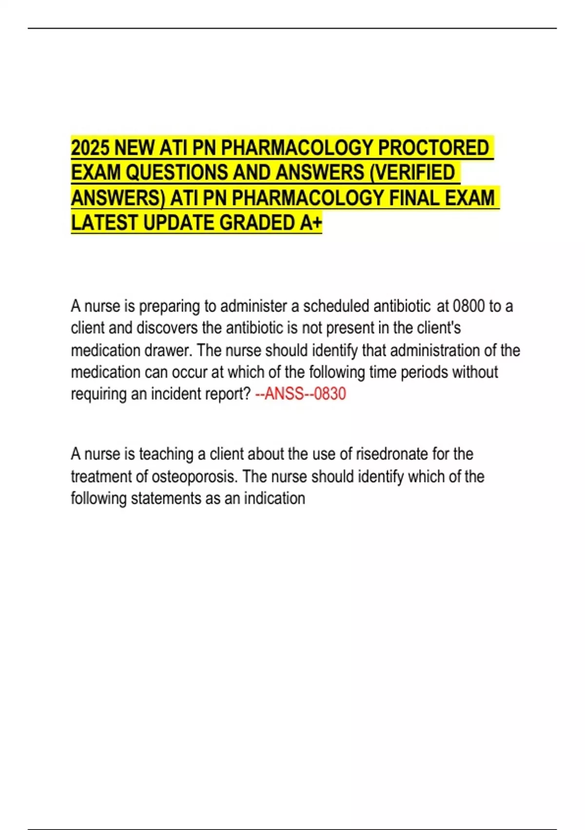 2025 NEW ATI PN PHARMACOLOGY PROCTORED EXAM QUESTIONS AND ANSWERS ...