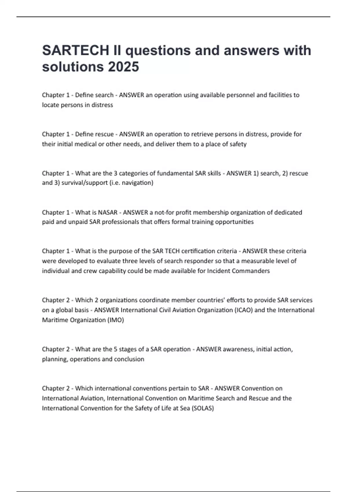 SARTECH II questions and answers with solutions 2025 - SAR - Stuvia US