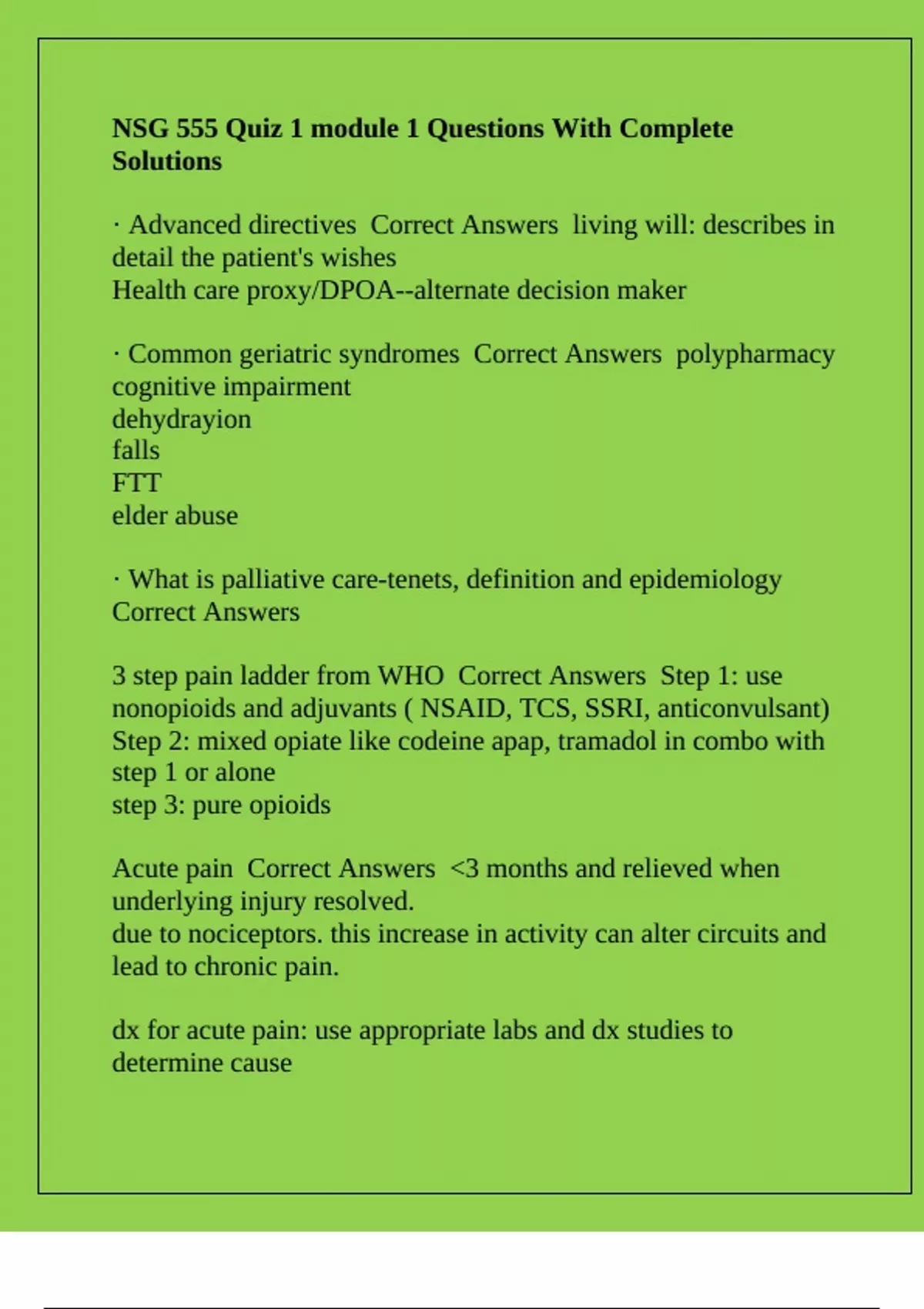 NSG 555 Quiz 1 module 1 Questions With Complete Solutions - NSG 555 ...