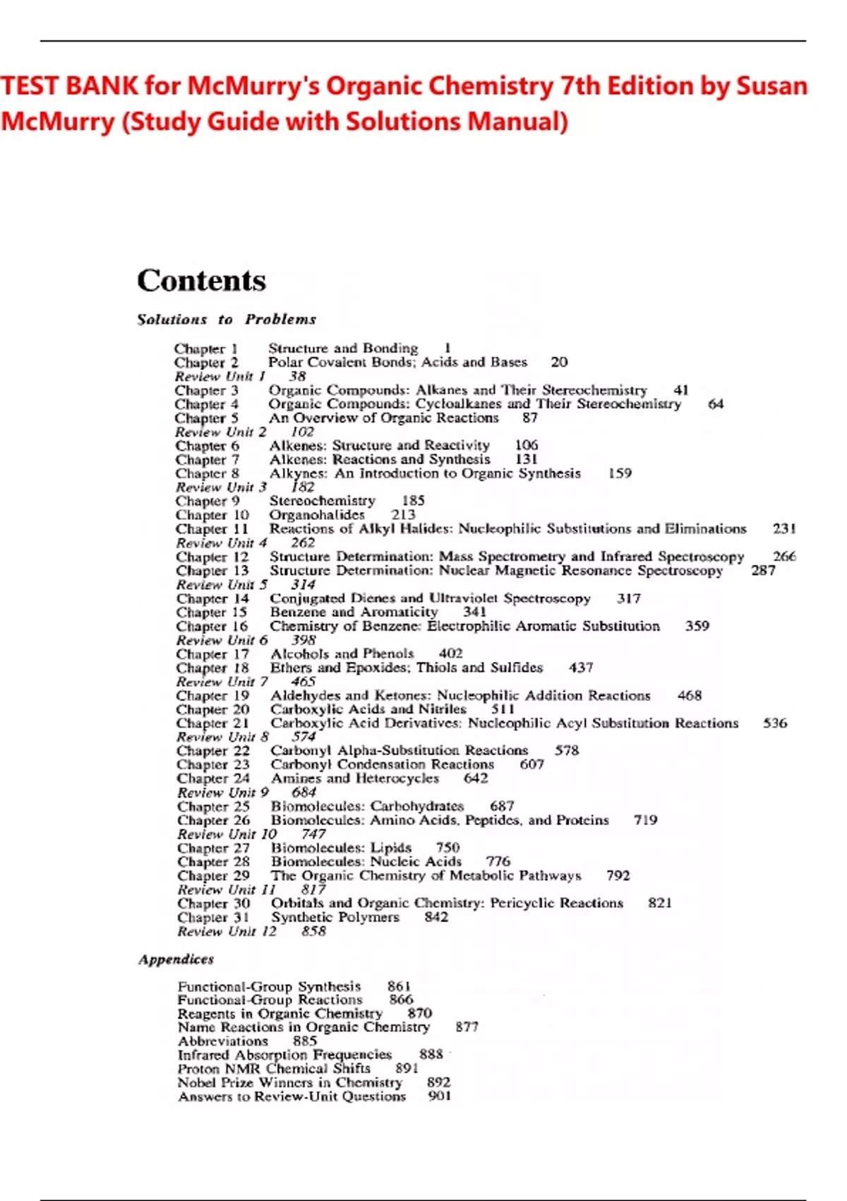 TEST BANK for McMurry's Organic Chemistry 7th Edition by Susan McMurry ...