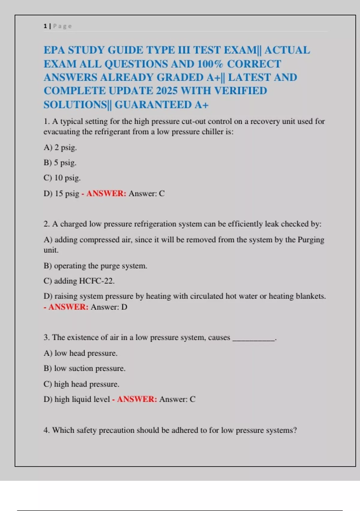 EPA STUDY GUIDE TYPE III TEST EXAM|| ACTUAL EXAM ALL QUESTIONS AND 100% ...