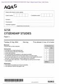 Actual 2024 AQA GCSE CITIZENSHIP STUDIES 8100&sol;1 Paper 1 Merged Question Paper &plus; Mark Scheme  Actual 2024 AQA GCSE CITIZENSHIP STUDIES 8100&sol;1 Paper 1 Merged Question Paper &plus; Mark Scheme 
