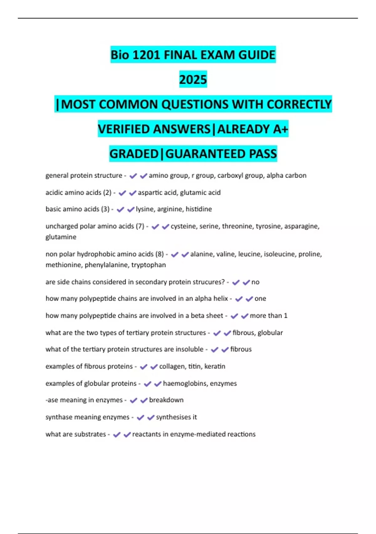 Bio 1201 FINAL EXAM GUIDE 2025 |MOST COMMON QUESTIONS WITH CORRECTLY ...