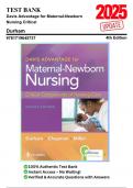 Test Bank for Davis Advantage for Maternal-Newborn Nursing Critical Components of Nursing Care&comma; 4th Edition by Durham&comma; 9781719645737&comma; Covering Chapters 1&ndash;19 &vert; Includes Rationales