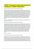 TEAS 7 Reading Practice Test Questions Verified A&plus; LATEST UPDATE&excl;&excl;&excl;&excl;