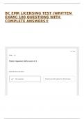 BC EMR LICENSING TEST &lpar;WRITTEN EXAM&rpar; 100 QUESTIONS WITH COMPLETE ANSWERS&excl;&excl;