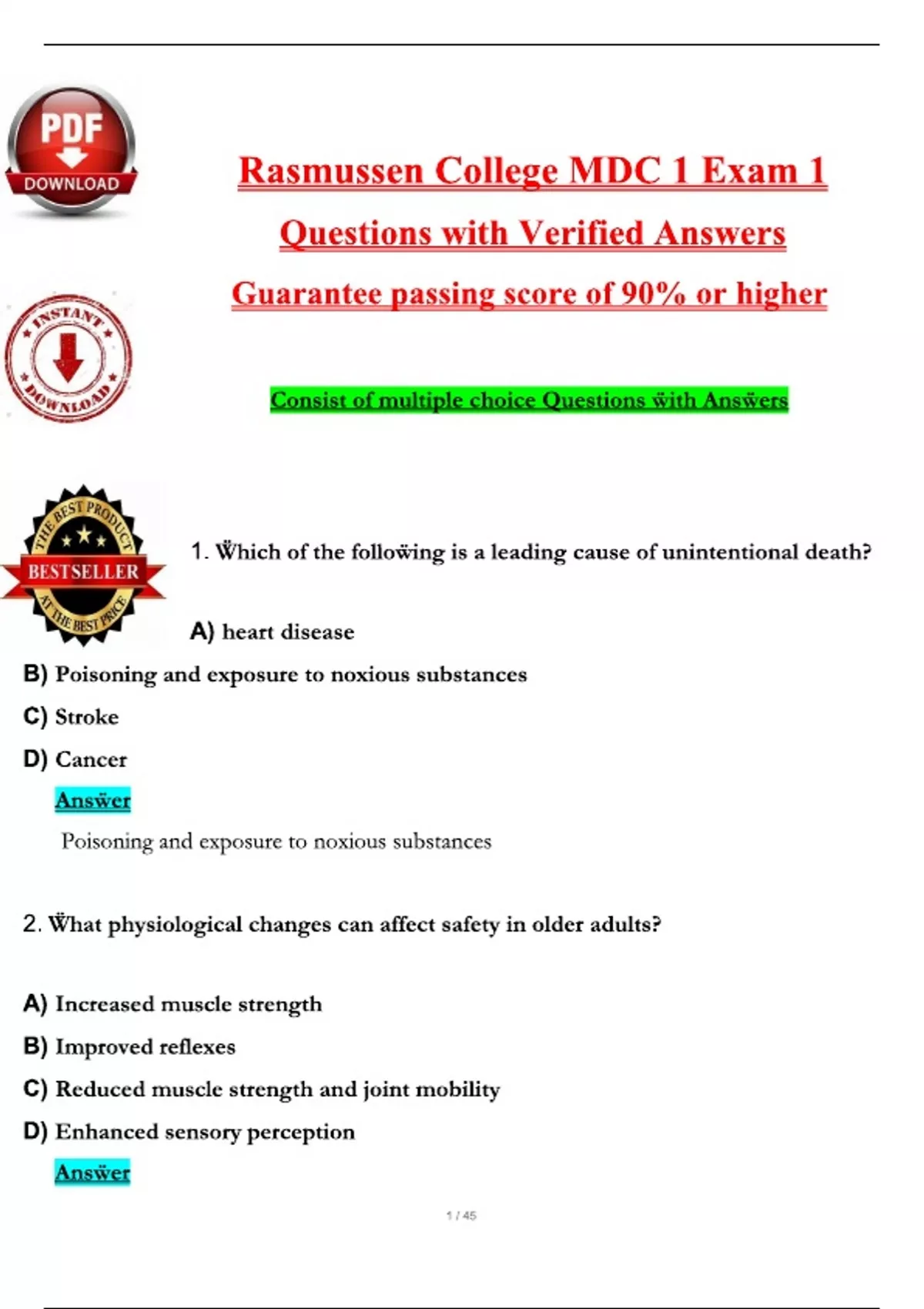 Rasmussen College MDC 1 Exam 1 (2025 / 2026) Questions with Verified ...